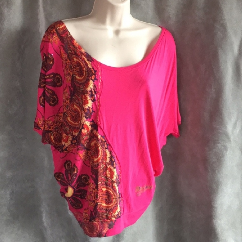 DESIGUAL Batwing Wide Neck Floral  short sleeve-Top Sz M